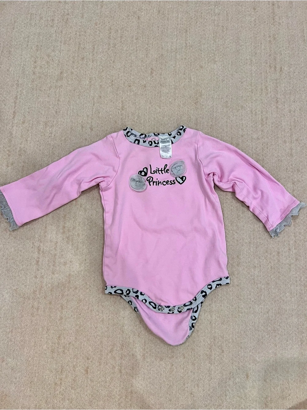 Baby Girl Pink Long Sleeve Bodysuit with Gray Leopard Print Trim Size 24 Months